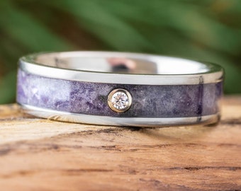 Amethyst and Moissanite Wedding Band in Titanium