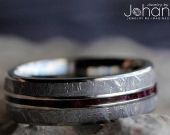 Meteorite & Purple Wood Ring, Choose from 100+ Wood Types
