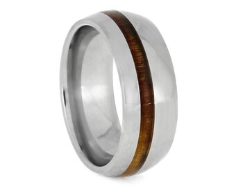 2pc His & Hers Matching Wedding Ring Band Set Stainless Steel Koa Wood Inlay 6mm 