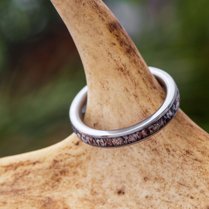 Deer Antler Women's Wedding Band 3mm Polished Titanium Etsy