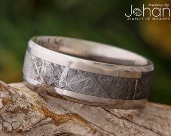 Titanium Meteorite Men's Wedding Band with Beveled Edges, In Stock