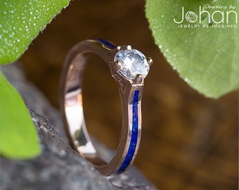 Lapis Engagement Ring With Compass Set Moissanite