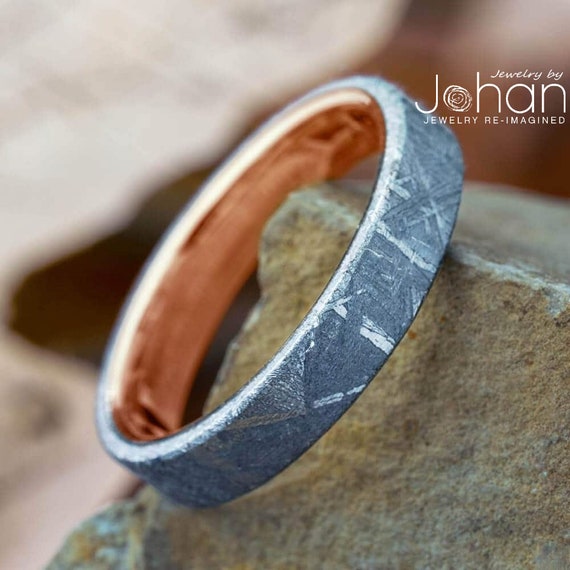 Thin Meteorite Wedding Band Crafted in Titanium Unisex Authentic