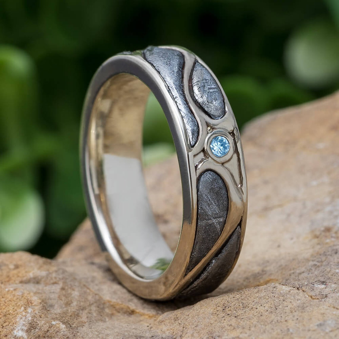Design Beael Meteorite Ring in Art Nouveau Design & Bezel Set Aquamarine - Etsy Canada