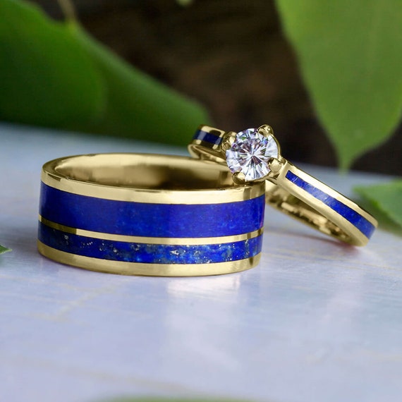 TE AMO | Blue Box Elder Wood & Titanium - Unique Wedding Rings - Weddi