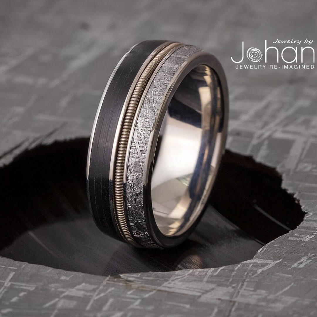 Vinyl Record Ring With Guitar String and Meteorite - Etsy