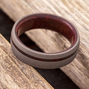 Ironwood & Sandblasted Titanium Men&#39;s Wedding Band, Ring With Wood Inside and Outside, Custom Wood Ring for Man