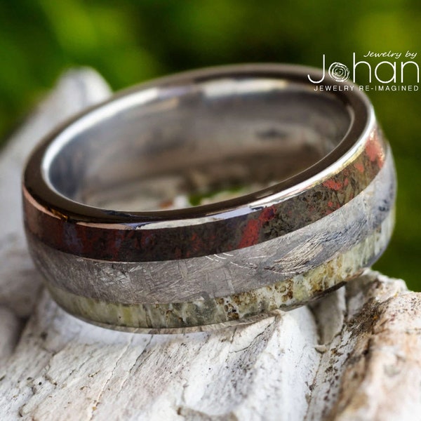 Meteorite, Dino Bone and Deer Antler Wedding Band