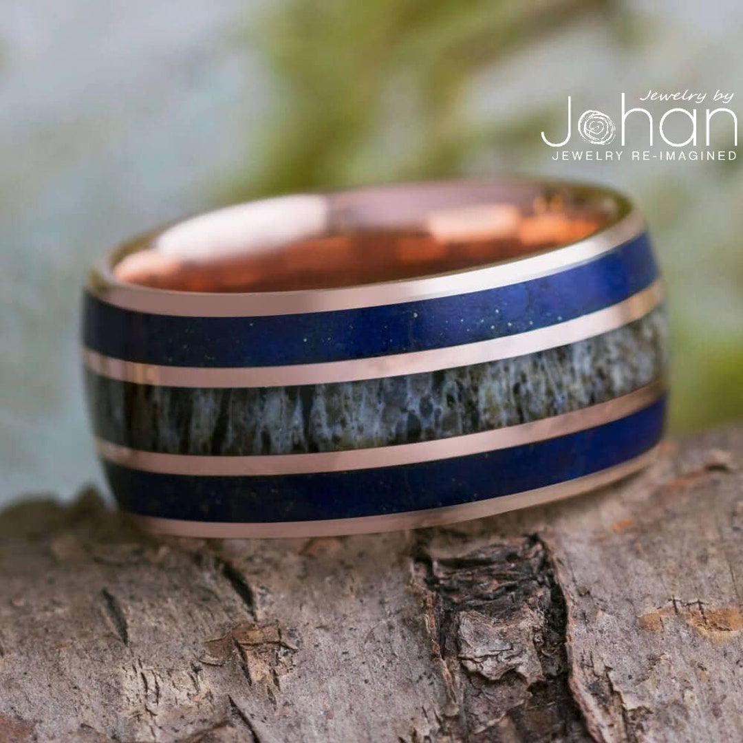 Staghead Designs Lapis Lazuli Band Ring Lapis Lazuli And Antler