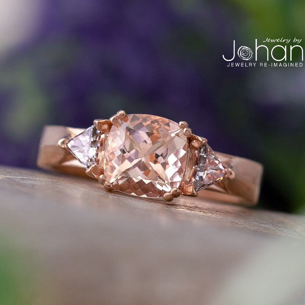 Morganite Engagement Ring With Rose Gold and Diamonds Cushion Cut