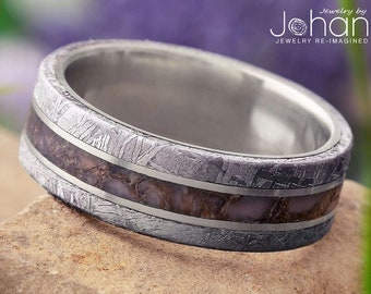 Dinosaur Bone & Meteorite Men's Wedding Band, In Stock