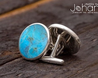 Authentic Turquoise Round Cuff Links (In Stock), Blue Cufflinks for Groom, Genuine Kingman Turquoise Jewelry, Something Blue