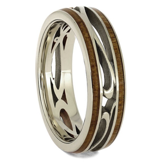 Natural Koa Wood Wedding Band with Polished Gold | Jewelry by Johan