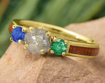 Rough Diamond Engagement Ring with Wooden Inlay