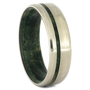 Green Box Elder Burl Wood Wedding Band With Matte White Gold - Etsy