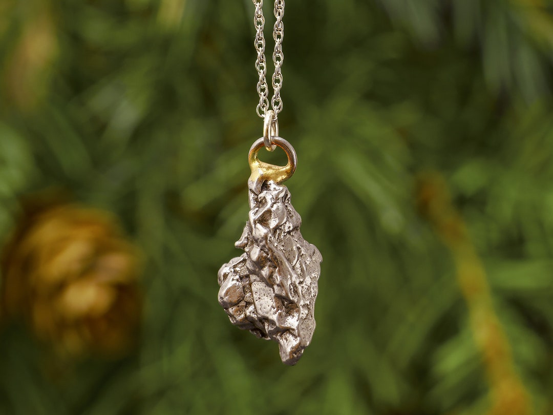 Meteorite Pendant Necklace (In Stock), Campo Del Cielo Meteorite Nugget on 20&quot; Sterling Silver Chain, Genuine Meteorite Jewelry