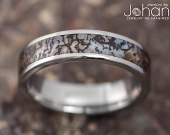 Authentic Dinosaur Bone Wedding Band In Titanium, Simple Gembone Ring, Choose Your Dino Bone For Your Ring!