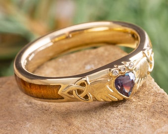 Celtic Trinity Knot Claddagh Ring in Yellow Gold