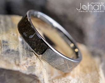 Titanium Meteorite & Dinosaur Bone Ring, Authentic Gembone Ring