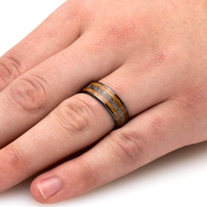 Deer Antler Wedding Band With Whiskey Barrel Oak In Black Ceramic-3764 - Jewelry by Johan