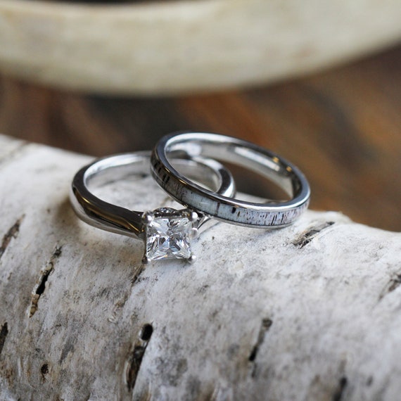 Deer Antler Bridal Set With Moissanite Engagement Ring and | Etsy