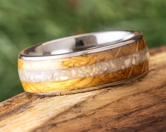 Titanium Memorial Ring with Whiskey Barrel Oak Wood