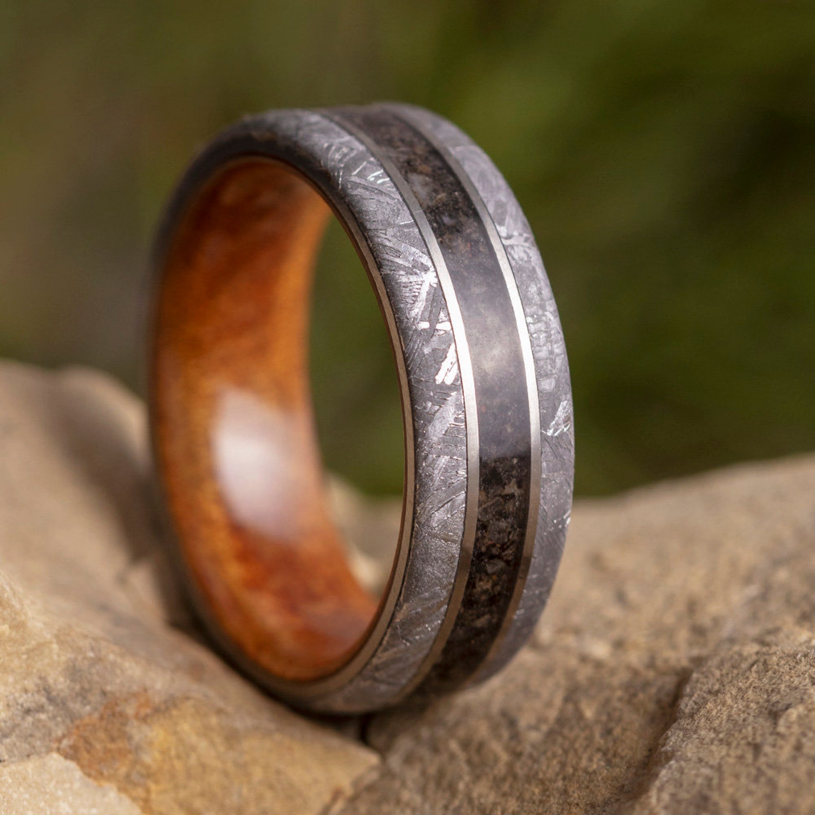 Dinosaur Bone Men's Wedding Band With Authentic Meteorite - Etsy