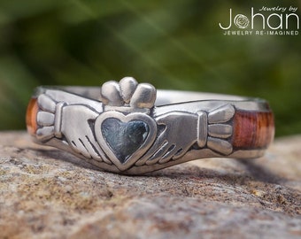 Claddagh Engagement Ring with Jade Heart, Honduran Rosewood Band