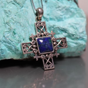 Jerusalem Cross Pendant From Eilat Stone, 925 silver, christian pendant, Jerusalem Cross Necklace, cross pendant, cross stone necklace