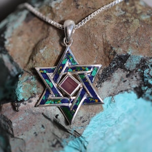 Star of David Nano Bible Pendant with Eilat Stone, 925 silver, Nano Bible Pendant, Magen David, nano bible chip Pendant, unisex jewelry