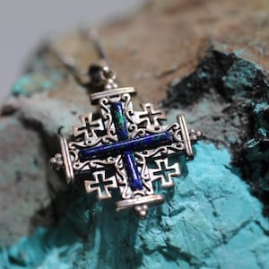 Jerusalem Cross Pendant Eilat Stone, 925 silver, christian pendant, Engraving of Jerusalem Cross Necklace, cross pendant, eilat jewelry