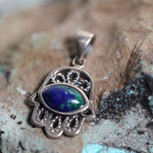 Genuine Eilat Stone Hamsa Pendant, 925 Silver, Turquoise Pendant, Solomon stone, Natural Eilat Jewelry, SIlver  Stone Pendant, jewish gift