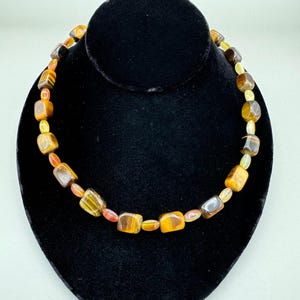 Vintage Tiger&#39;s Eye and Citrine Crystal Stone Necklace 28&quot;
