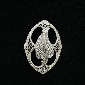 Vintage Sterling Silver Filigree Marcasite Leaf Brooch Pin