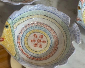 ヴィンテージ Italica ARS フィッシュセラミックボウル 4個セット - 手描き イタリア製