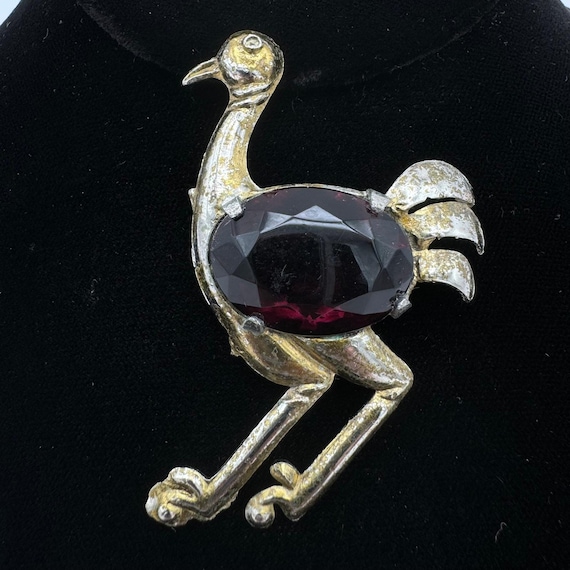 Vintage Ostrich Gold Tone Jelly Belly Brooch Pin Pendant Etsy