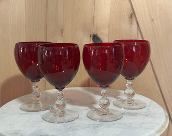 Vintage Imperial Glass Candlewick 3800 Rubinröda bägare, set om 4