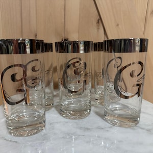 Vintage Dorothy Thorpe &quot;G&quot; Monogram Mid-Century Modern Tall Highballs Set of 6
