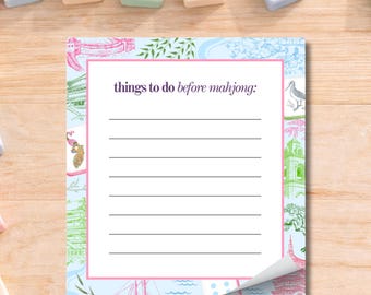 Mahjong Notepad: Things to Do Before Mahjong | 50 Page Writing Pad | Chinoiserie Stationary