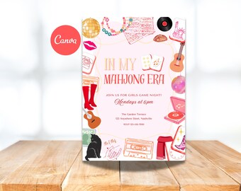 Taylor Swift Mahjong Party Invite: Eras Tour Theme, Editable Canva Template (Digital Download)