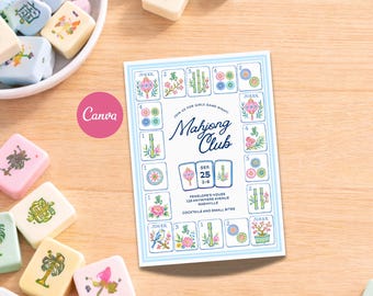 Mahjong Club Invitation Template, Editable Canva Mahjong Party Invite, Girls Game Night