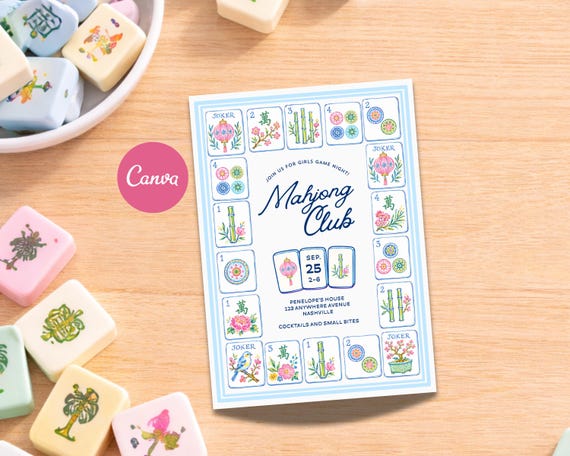 Mahjong Club Invitation Template, Editable Canva Mahjong Party Invite, Girls Game Night