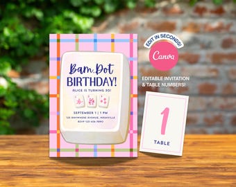 Editable Mahjong Birthday Invitation & Table Number Template | Colorful Mahjong Party Bundle