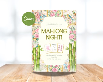 Mahjong Invitation: Editable Game Night Template (Digital Download) | Chinoiserie Invite | Grandmillennial Garden Party