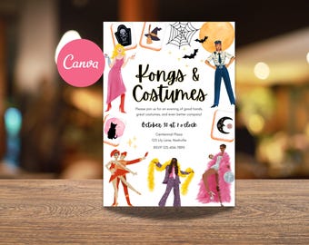Plantilla de invitación para la noche de Mahjong de Halloween: Noche de juegos de disfraces / Descarga digital