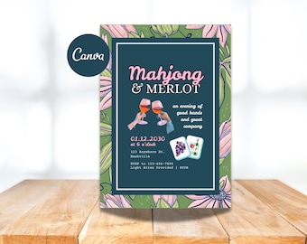 Mahjong Invitation: Editable Wine Night Party Template (Digital Download)