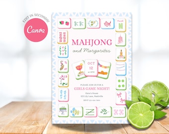 Mahjong & Margaritas Party Invitation: Editable Canva Template (Digital Download