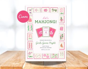 Mahjong Invite | Editable Girls Game Night Invitation | Printable Mahjong Party Card | Instant Download Canva