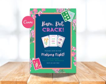 Mahjong Invitation: Game Night Editable Canva Template (Digital Download)