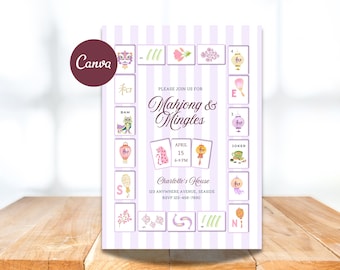 Mahjong Invite | Editable Girls Game Night Invitation | Printable Mahjong Party Card | Canva Instant Download
